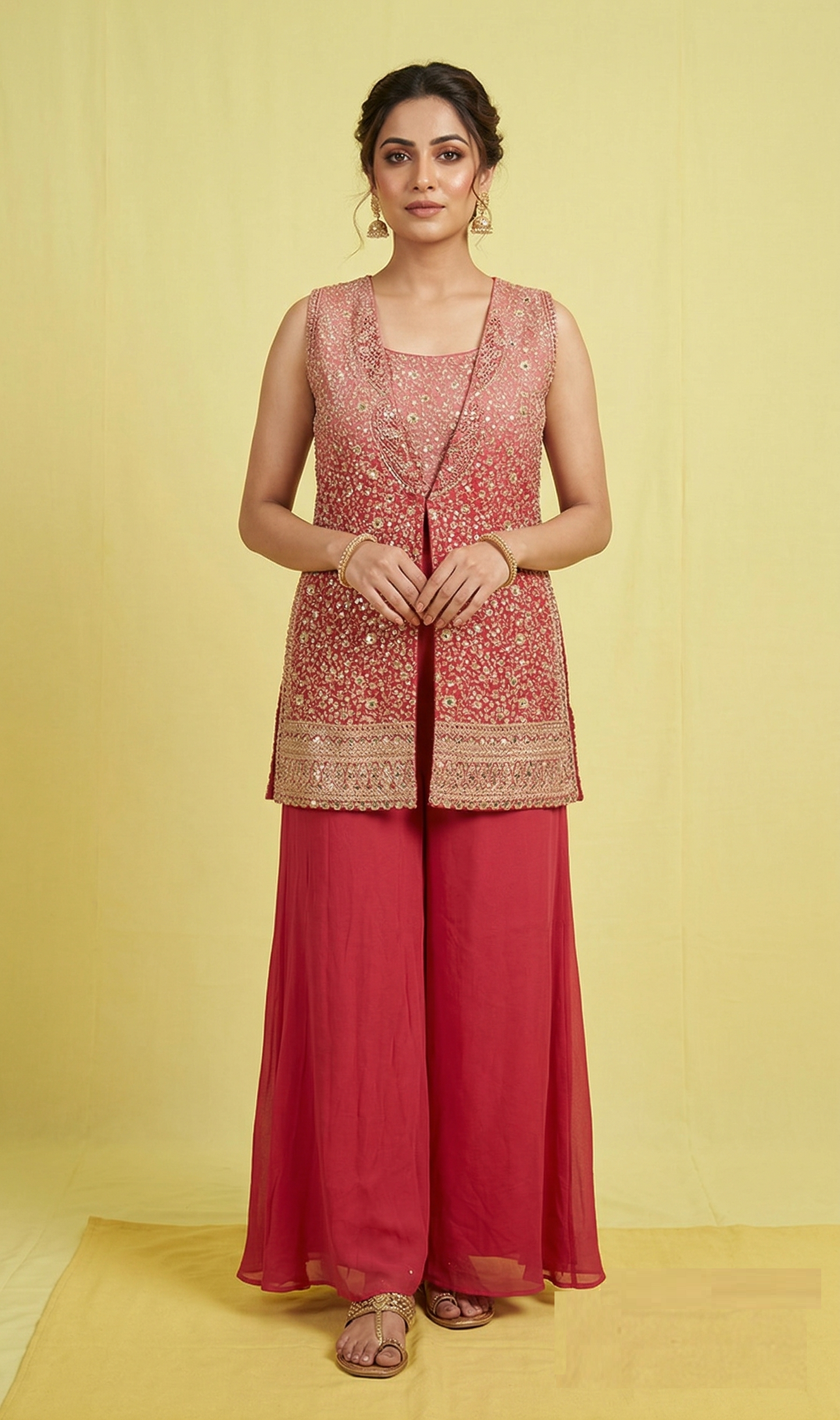 Deep Rose Colour Plazo Set(LE-WPZS_3875)