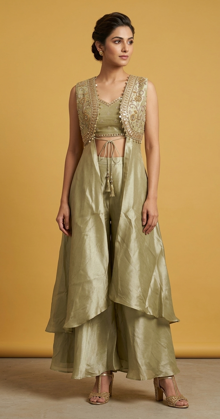 Sage Green Colour Plazo Set Dupatta Not Included(LE-WPZS_4025)