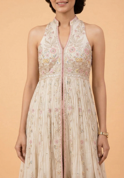 Ivory Colour Centre Cut Anarkali Set(LE-WANK_5075)