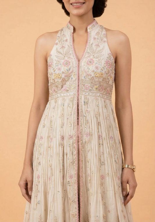 Ivory Colour Centre Cut Anarkali Set(LE-WANK_5075)