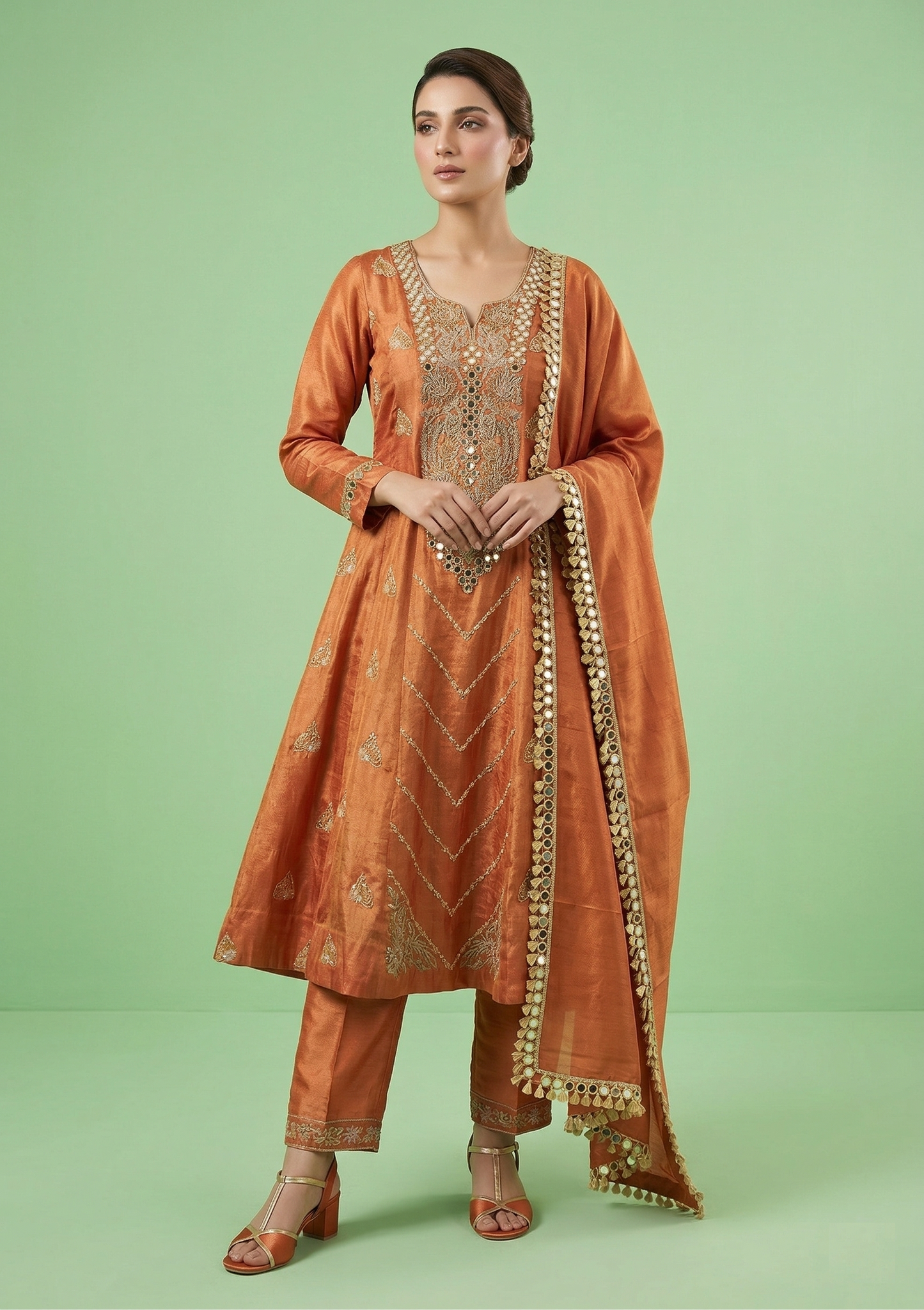 Orange Colour Short Anarkali Set(LE-WANK_9519)