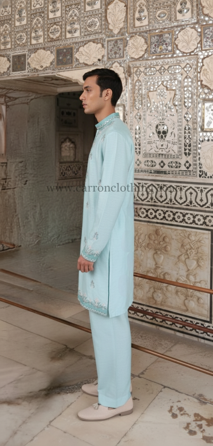 Sky Blue Colour Kurta Set With Stole(ME-MKUS_KP 2062)
