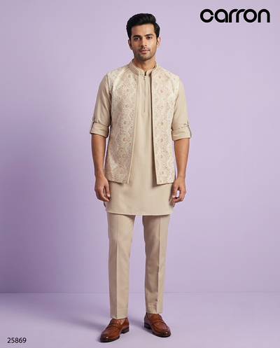 Beige Colour Jacket Kurta Set(ME-MBUS_25869)