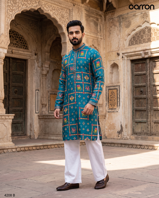 Teal Blue Colour Kurta Set(ME-MKUS_4208 B)