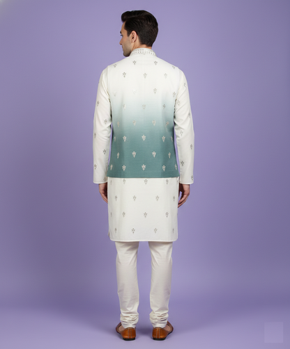 Cream & Sea Green Colour Bundi Set(ME-MBUS_5100B)