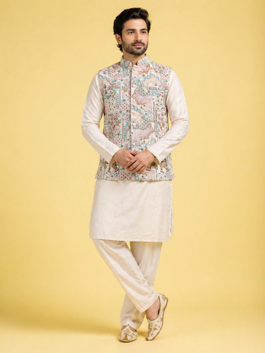 Cream Colour Bundi Set(ME-MBUS_NEEDAL WORK)