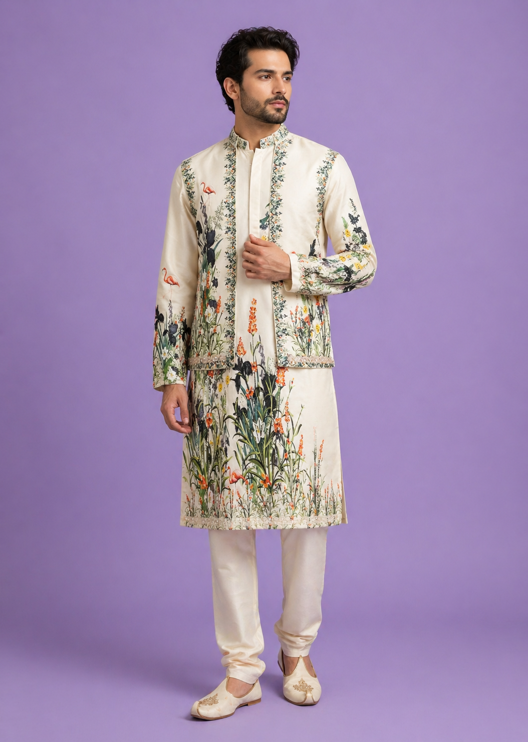 Cream Colour Bundi Set(ME-MBUS_SH 12996N.B)