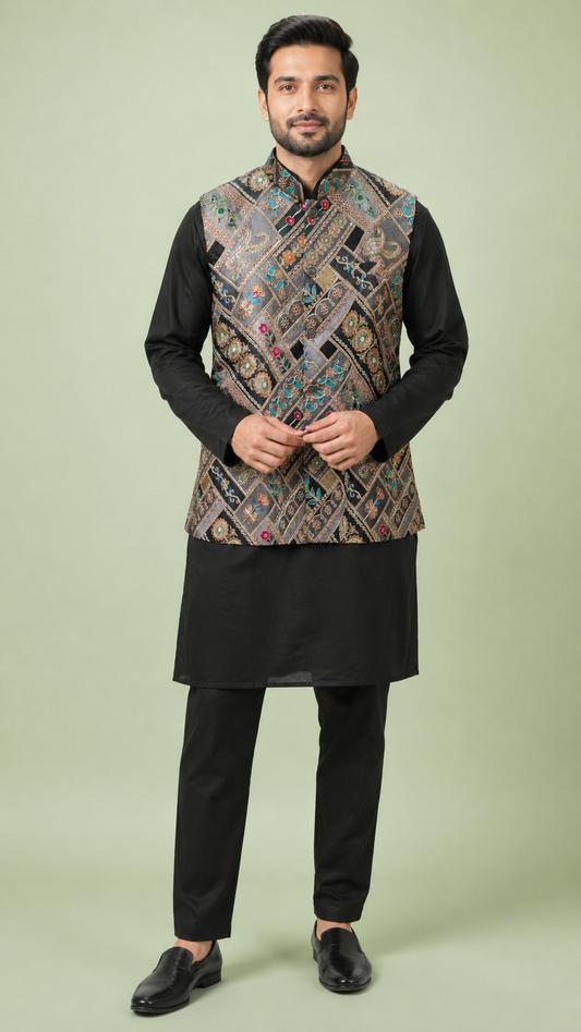 Black Colour Bundi Set(ME-MBUS_ZARI WORK)