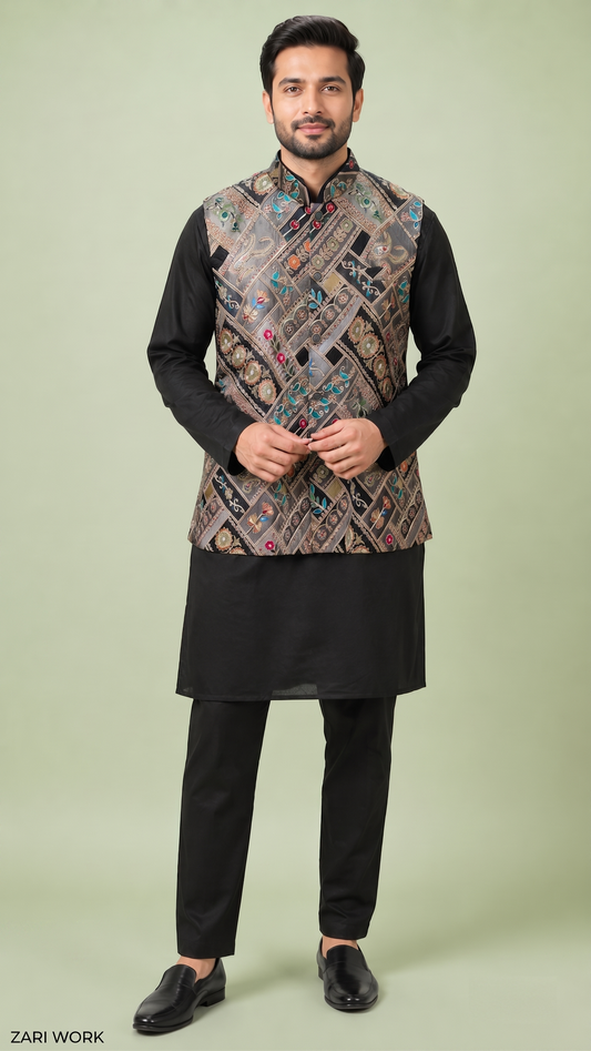 Black Colour Bundi Set(ME-MBUS_ZARI WORK)
