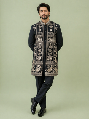 Navy Blue Colour Indo Western(ME-MINW_IW 13926.1)