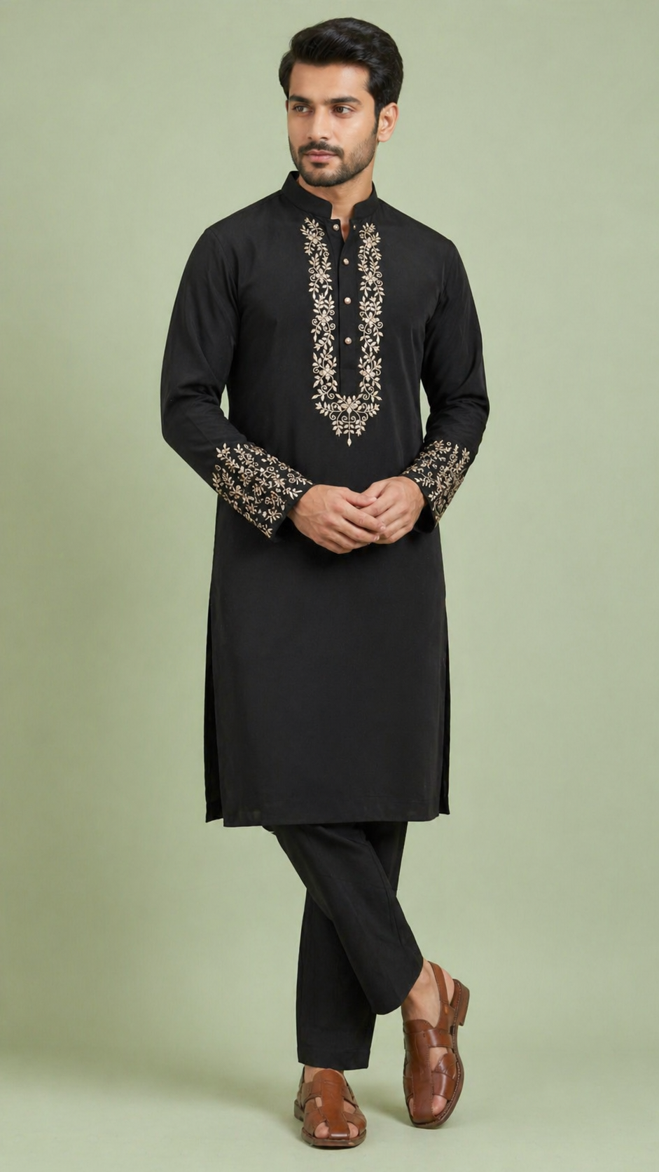 Black Colour Kurta Set with Stole(ME-MKUS_2796)