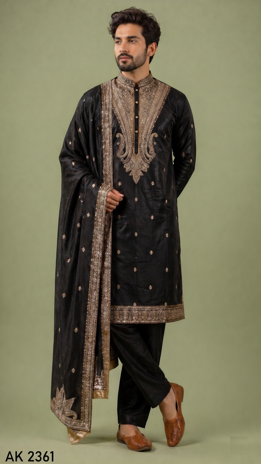 Deep Black Colour Kurta Set(ME-MKUS_AK 2361)