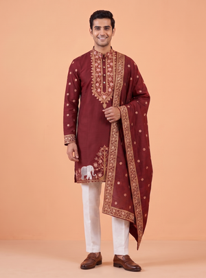Wine Colour Kurta Set(ME-MKUS_P 1170)