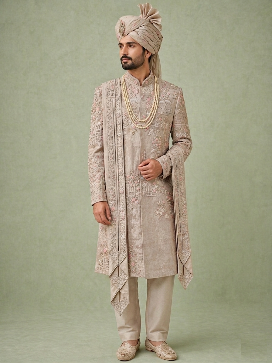 Onion Pink Colour Sherwani(ME-MSRW_12673)