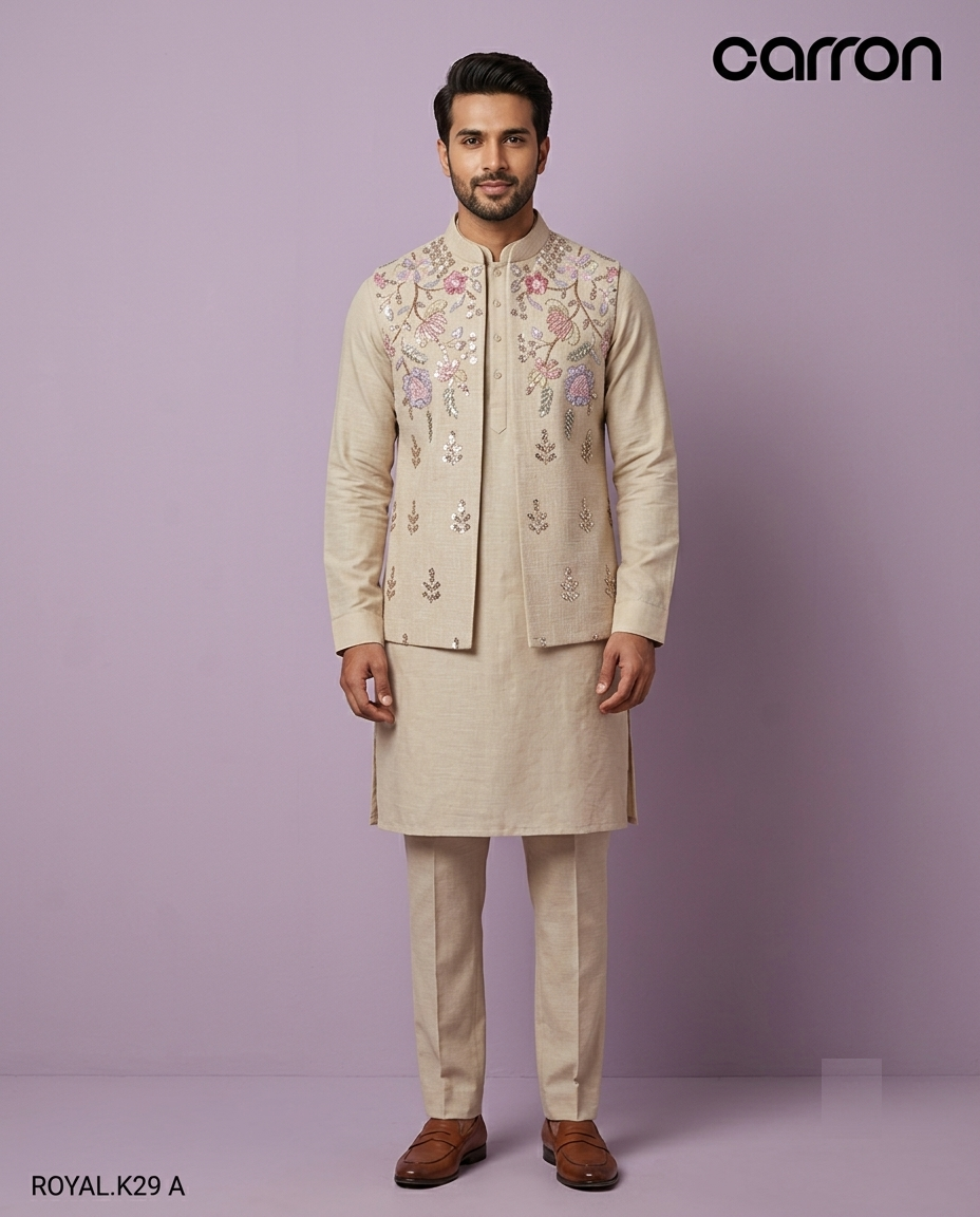 Natural Colour Jacket Kurta Set(ME-MBUS_ROYAL.K 29 A)