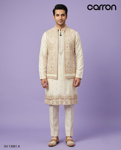 Ivory Colour Jacket Kurta Set(ME-MBUS_SH 13071 A)