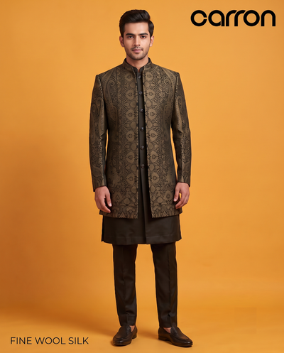 Green Colour Indo Western(ME-MINW_FINE WOOL SILK)