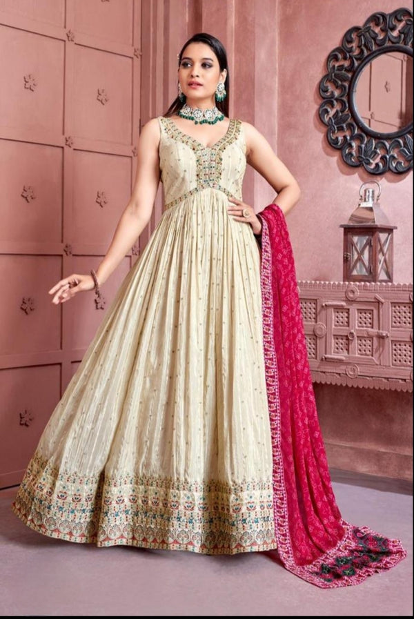 Cream Colour Anarkali Gown(LE-03_ 7131)