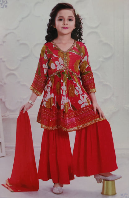 Tomato Colour Gharara Set(GE-GGHS_744)
