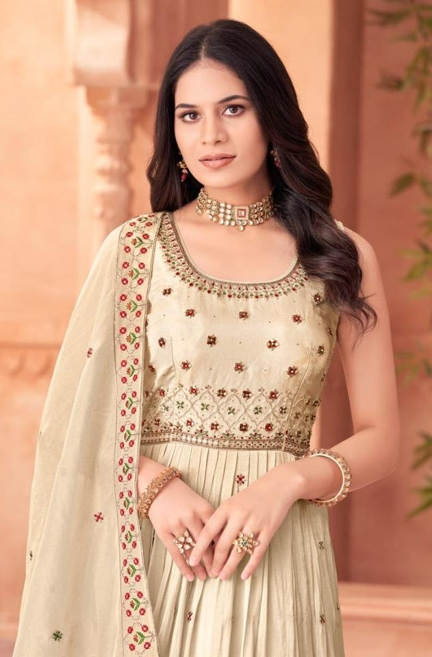 Cream Colour Anarkali(LE-WANK_2937)