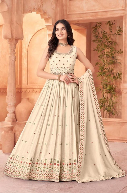 Cream Colour Anarkali(LE-WANK_2937)