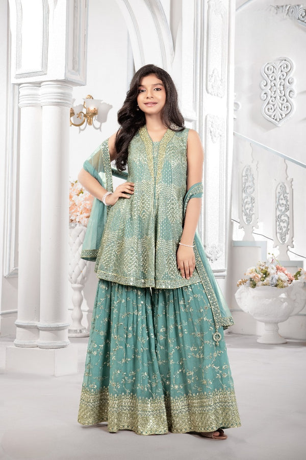 Green Colour Gharara Set(GE-GGHS_3084)