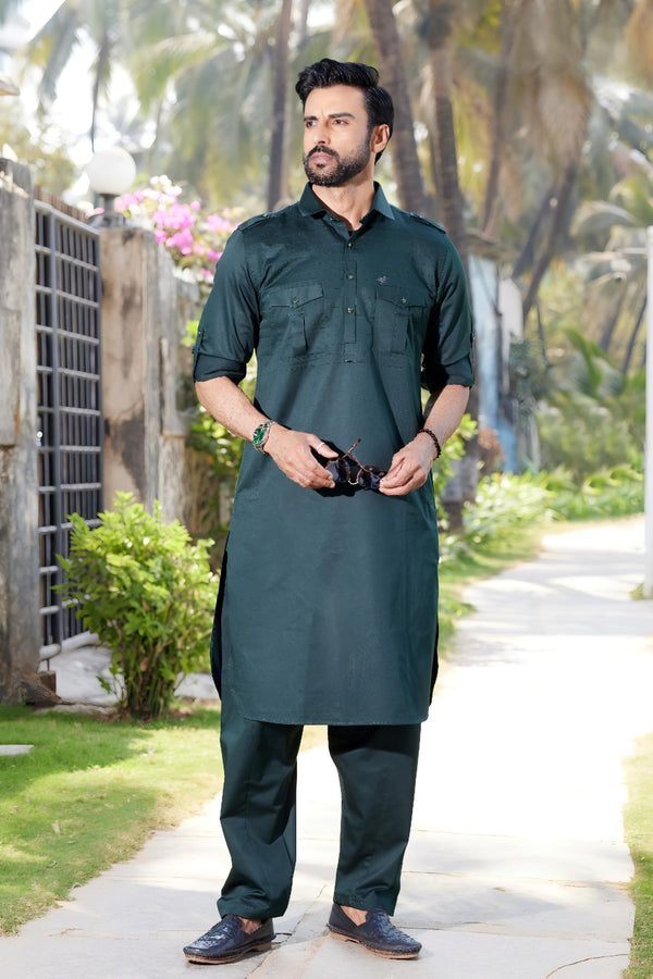 Bottle Green Colour Pathani(ME-MKUS_4005)