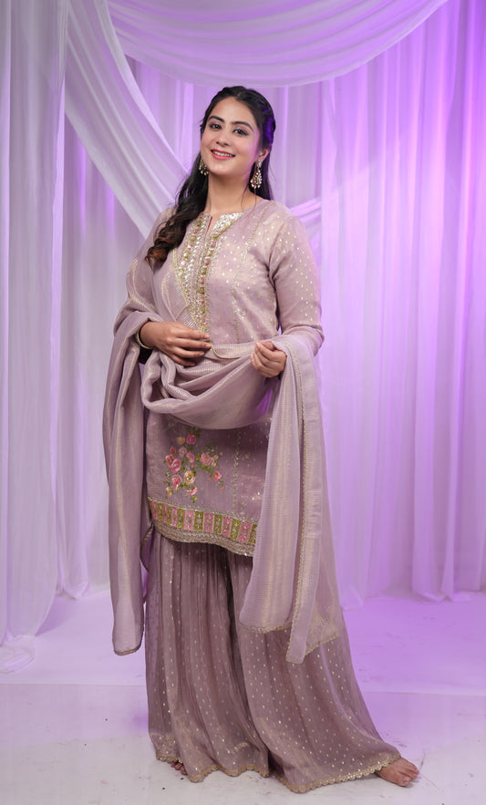 Onion Pink Colour Gharara Set(LE-WGHA_3250)