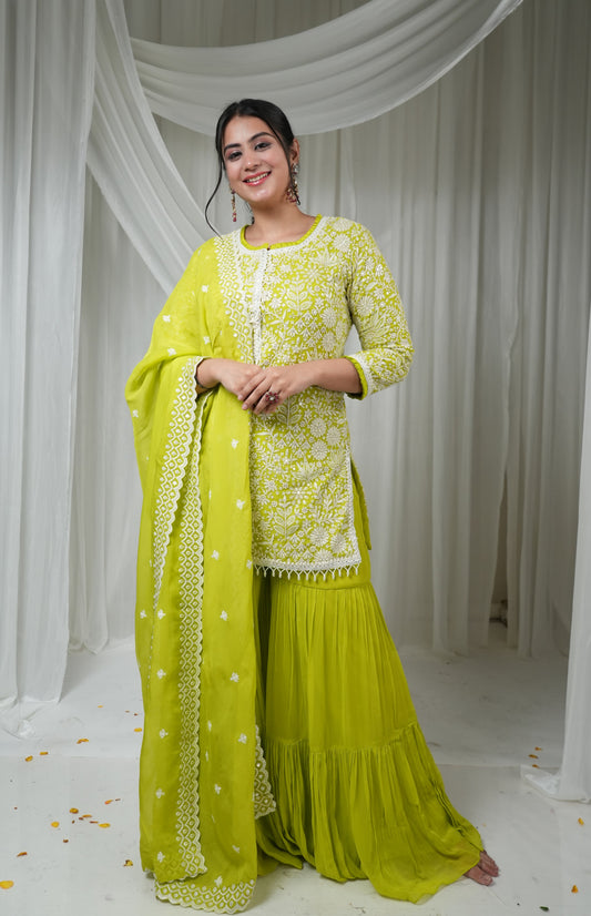 Green Colour Gharara Set(LE-WGHA_3229)