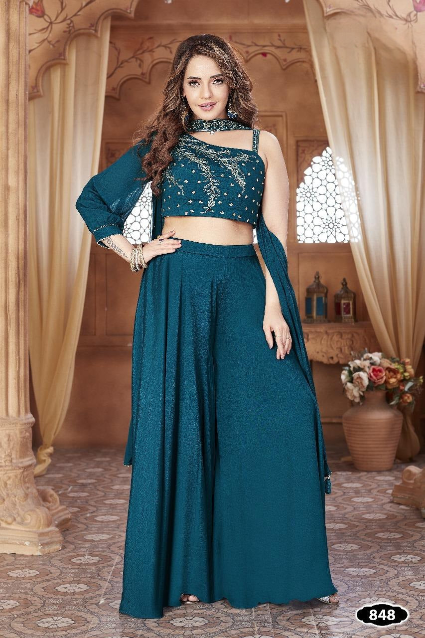 Peacock Blue Colour Plazo Set(LC-WPZS_848)