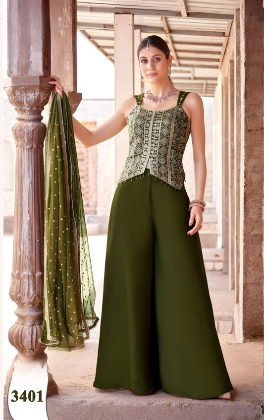 Green Colour Plazo Set(LE-WPZS_3401)