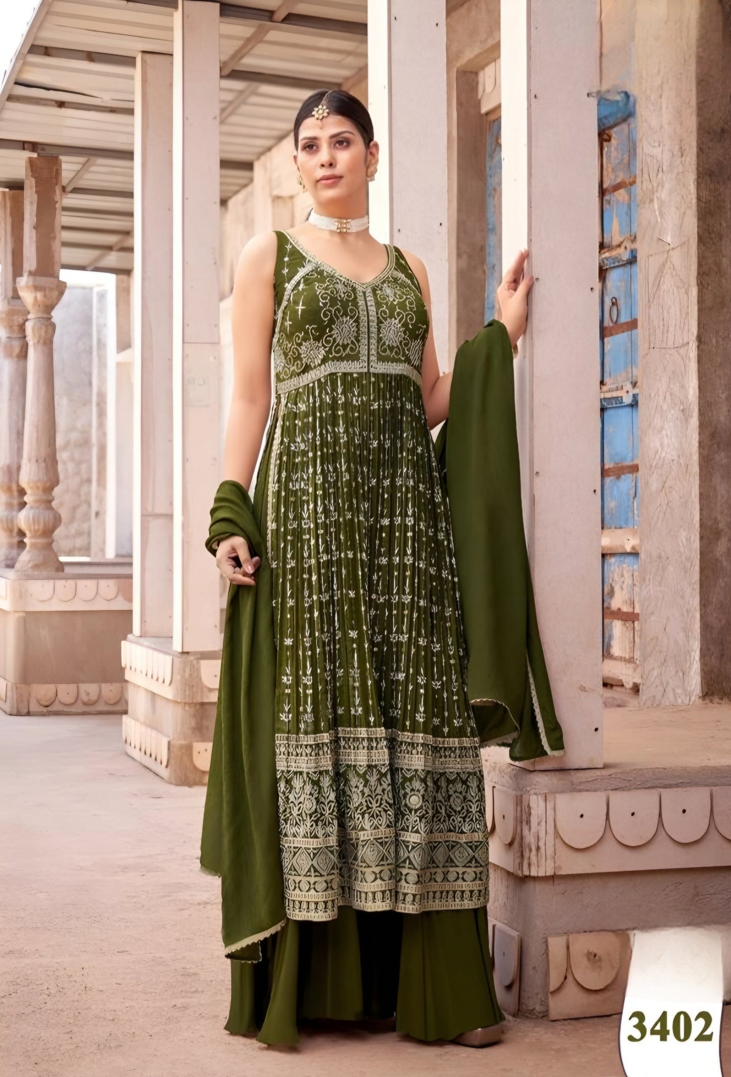 Green Colour Plazo Set(LE-WPZS_3402)