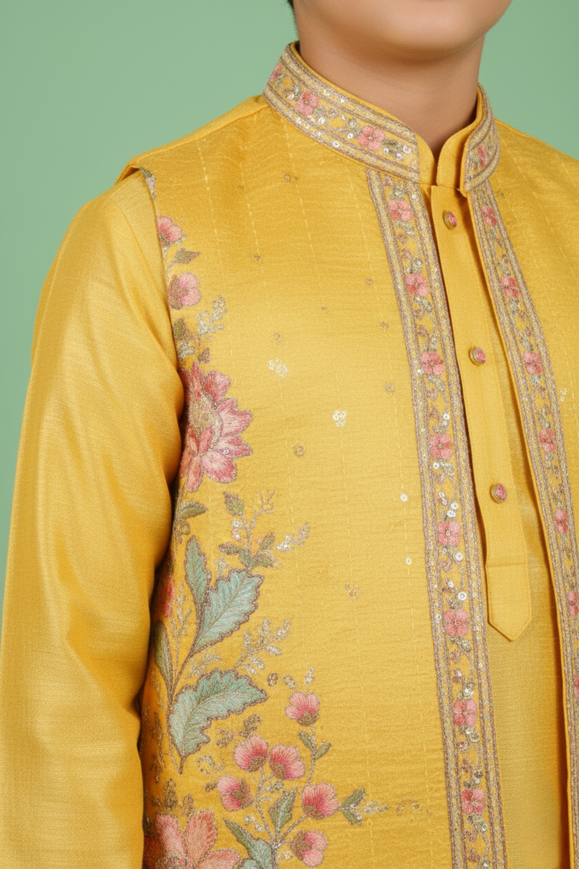 Gold Colour Jacket Kurta Set(BE-BBUS_1344)