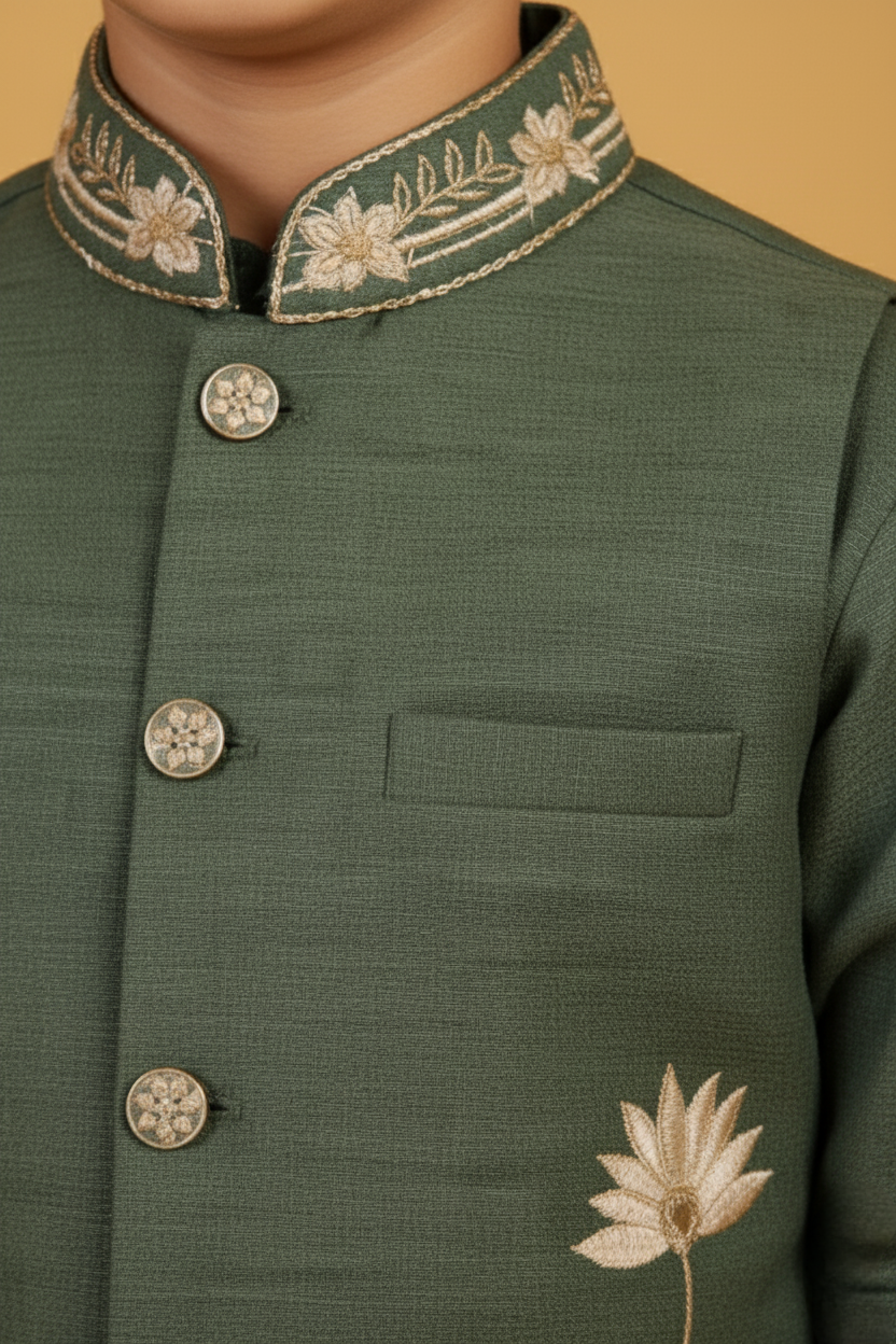 Olive Green Jacket Kurta Set(BE-BBUS_99805)