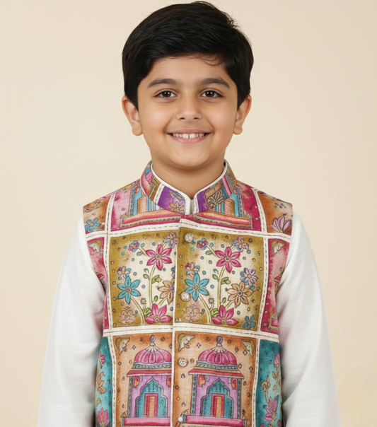 Cream Colour Jacket Kurta Set(BE-BBUS_9642)