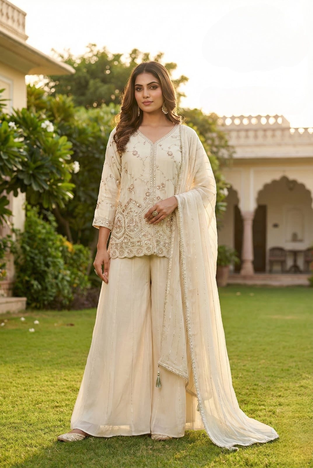 Cream Colour Plazo Set(LE-WPZS_1680)