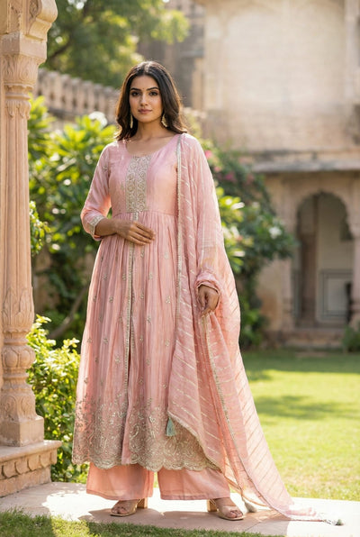 Peach Colour Plazo Set(LE-WPZS_1669)