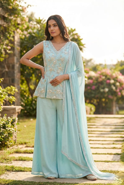 Sky Blue Colour Plazo Set(LE-WPZS_3400)