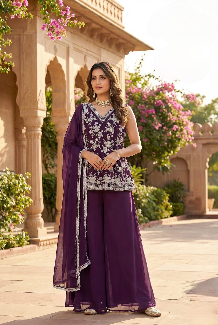 Purple Colour Plazo Set(LE-WPZS_3400)