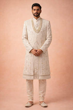 Cream Colour Sherwani(ME-MSRW_MZ5105 W 1)