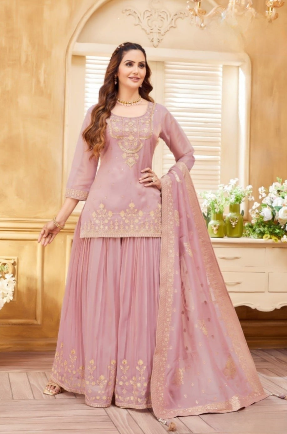 Onion Pink Colour Plazo Set(LE-WPZS_9029)