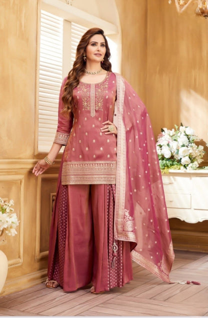 Onion Pink Colour Plazo Set(LE-WPZS_9034)