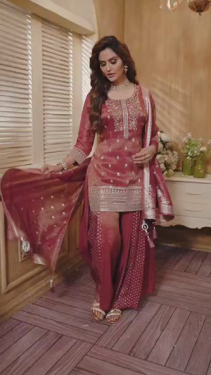 Onion Pink Colour Plazo Set(LE-WPZS_9034)